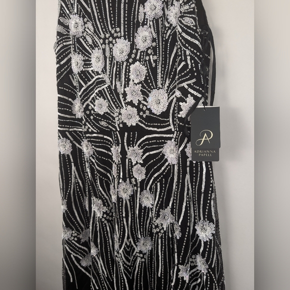 Adrianna Papell Beaded Halter Dress Black/White Women's Size 6 Floral Cocktail - Picture 5 of 10